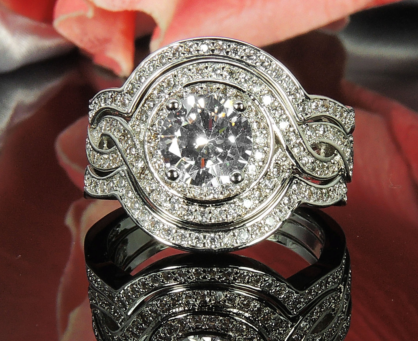 BarbaraWeddingRingSetforWomenHalo3pcEngagementMatchingBandsGingerLyneCollection_Silver-2