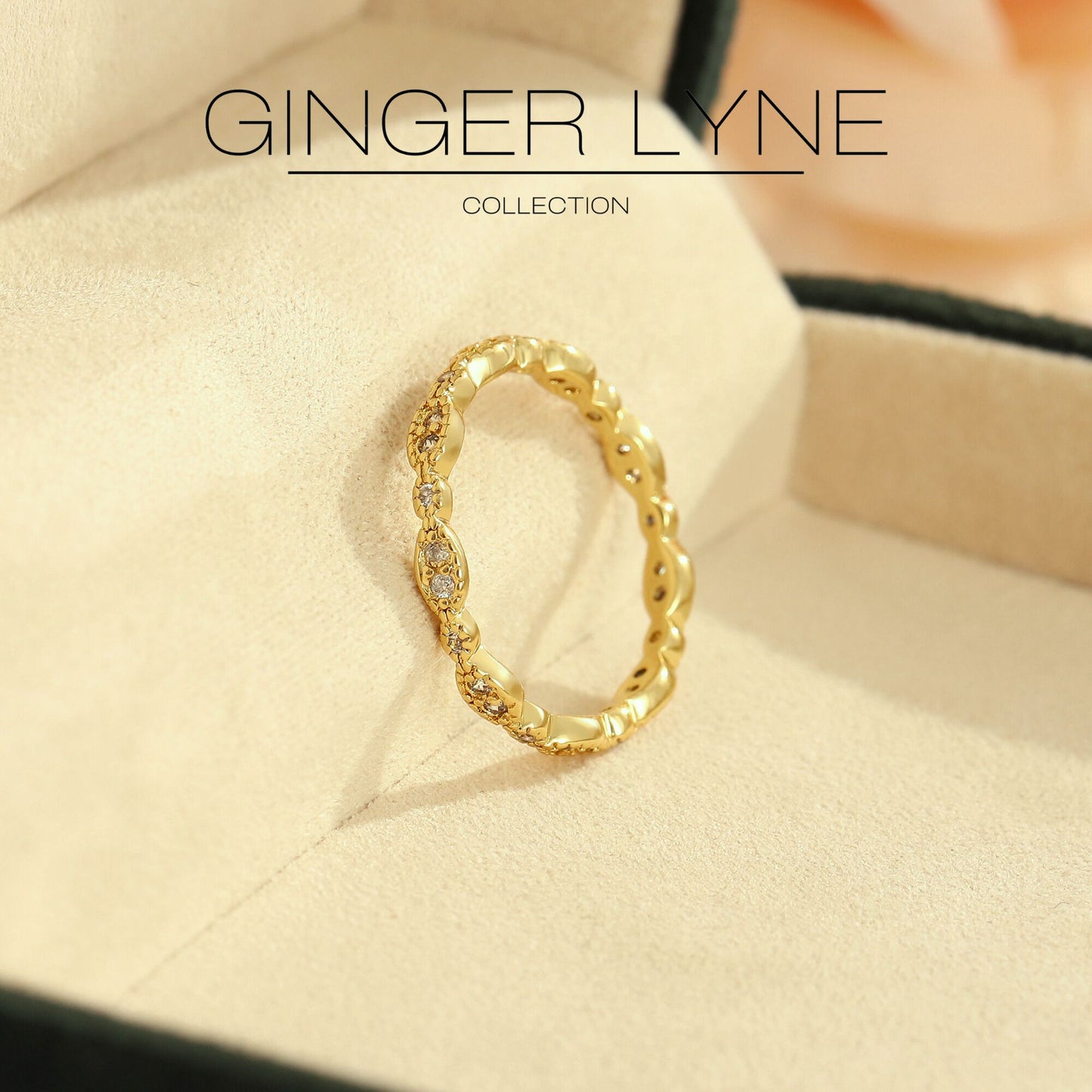 EternityWeddingBandforWomenCubicZirconiaSterlingSilverStackingRingsGingerLyneCollection_Scallop-Gold-2
