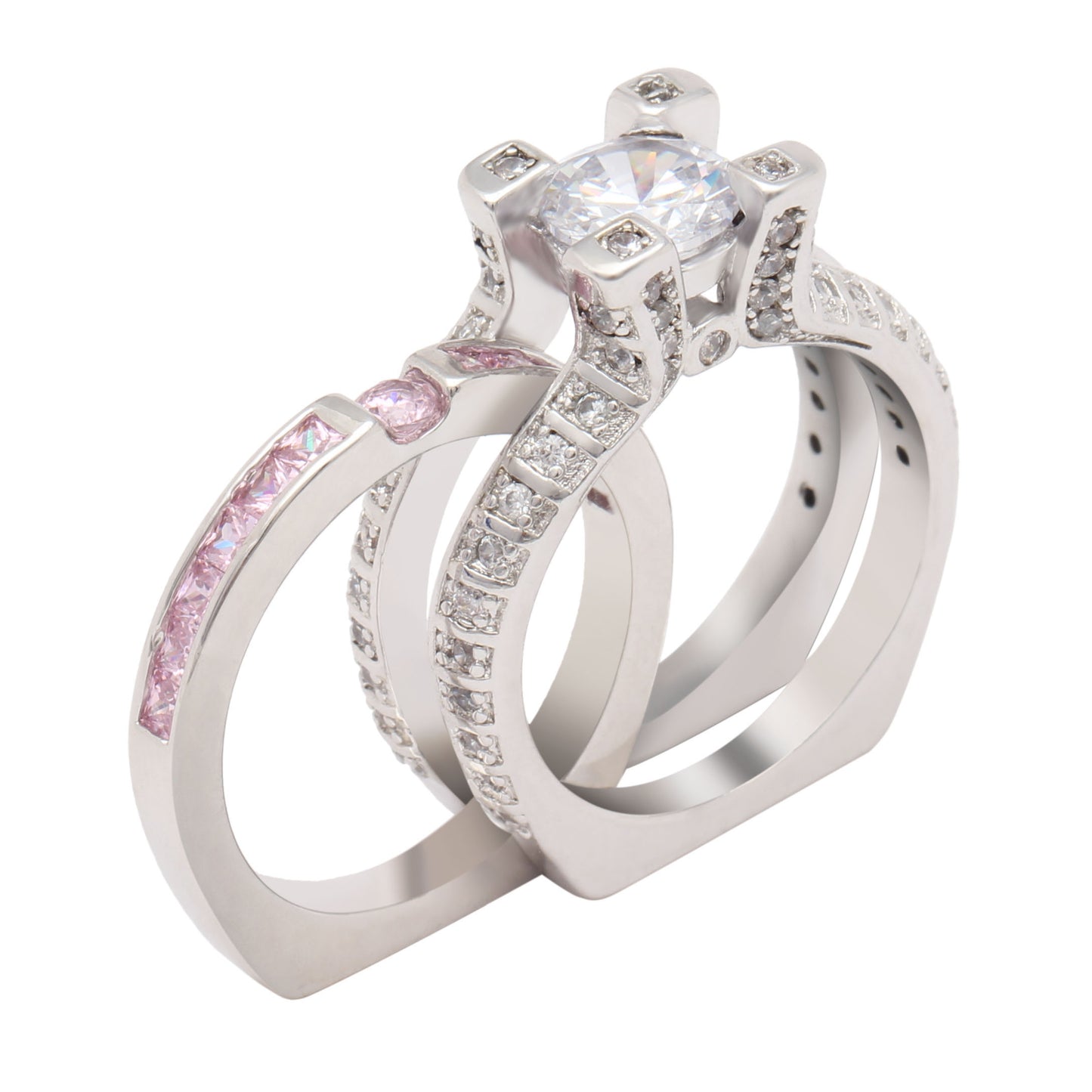 SkylarWeddingRingSetforWomenEngagementRingandMatchingBandCzGingerLyneCollection_Pink/Clear-2