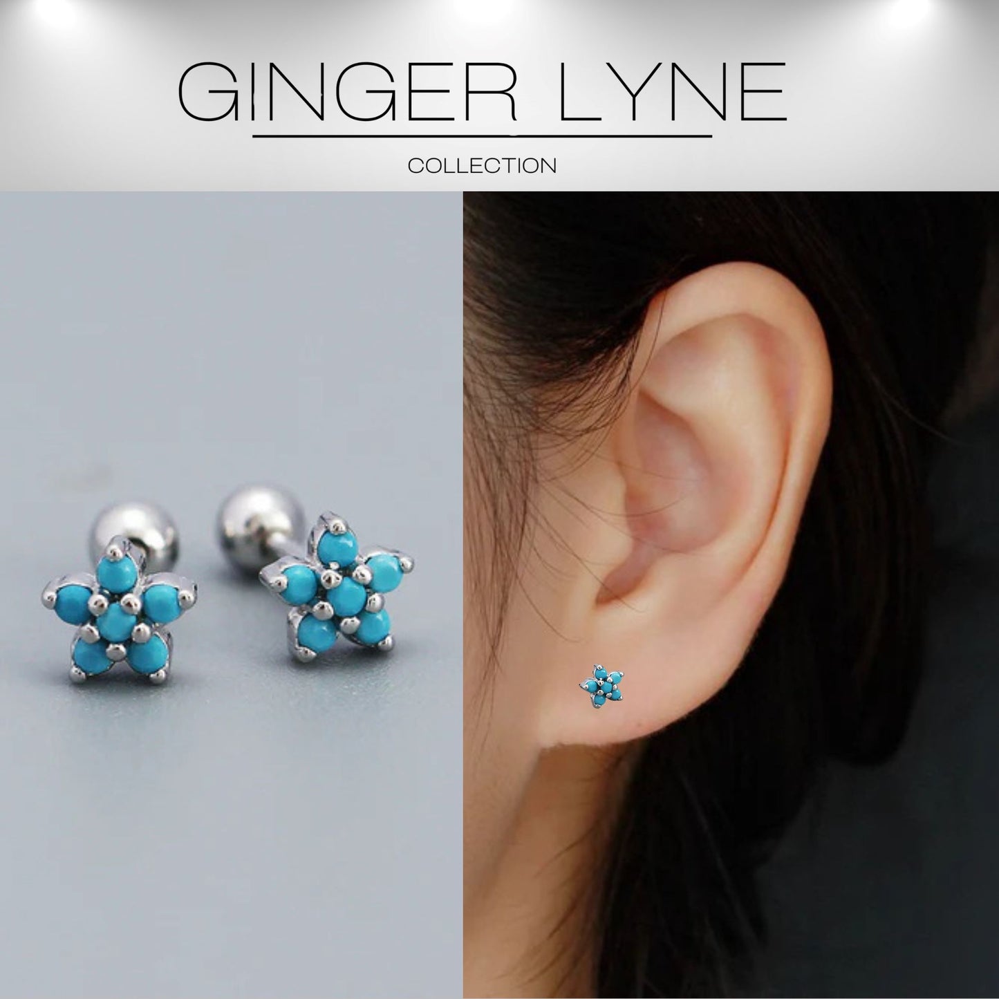 TurquoiseFlowerEarringsforWomenSterlingSilver18G6mmCartilageHelixUpperLobeBodyPiercingGingerLyne_Green-2
