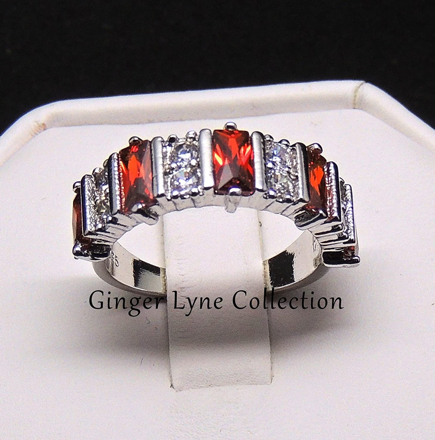 CandiceAnniversaryRingWhiteGoldPlatedRedCubicZirconiaGingerLyneCollectionSize6_Silver-2