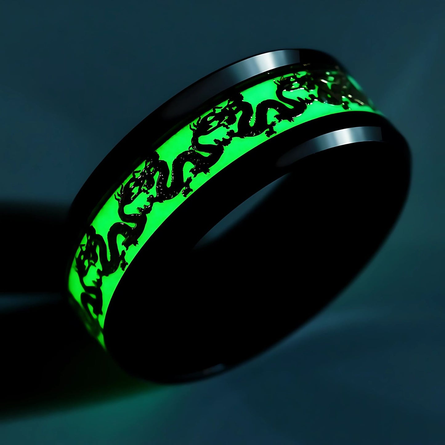 GlowinDarkDragonStainlessSteelWeddingBandRingMenWomenGingerLyneCollection_Silver-3