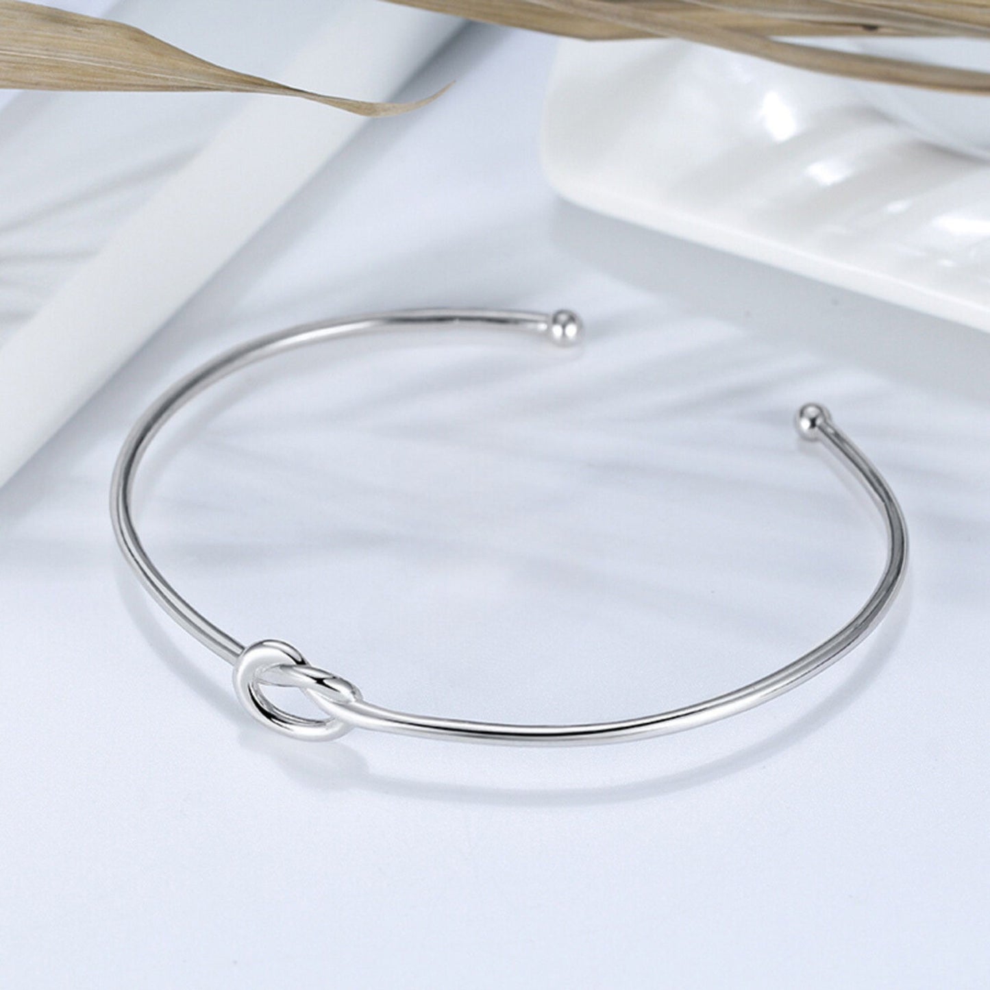 LoveKnotBraceletforWomenorMenbyGingerLyne|BridalPartyGifts|SterlingSilverBangleforWomenAdjustable_Silver-2