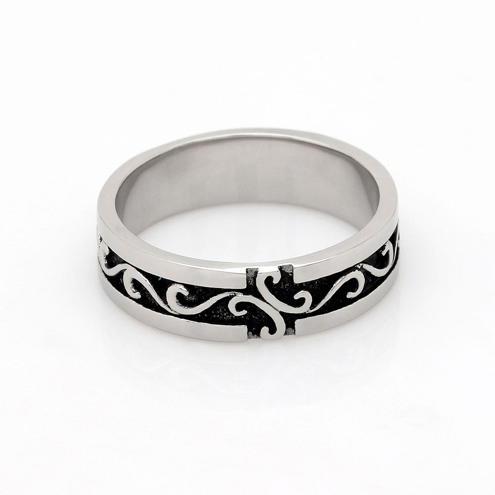 DavidCelticStainlessSteelWeddingBandRingMenWomenGingerLyneCollection_Silver-2