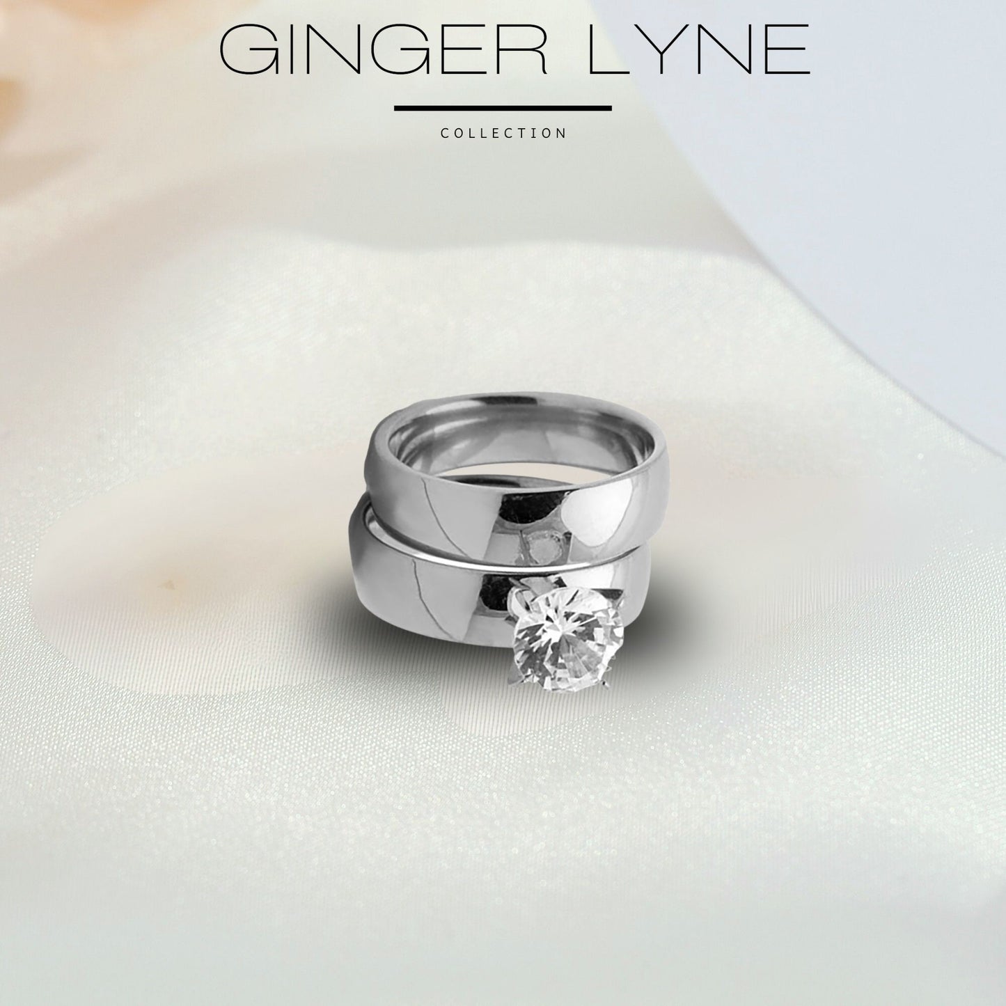 KindallWeddingRingSetforwomenGoldStainlessSteelEngagementRingandBandbyGingerLyne_Silver-3