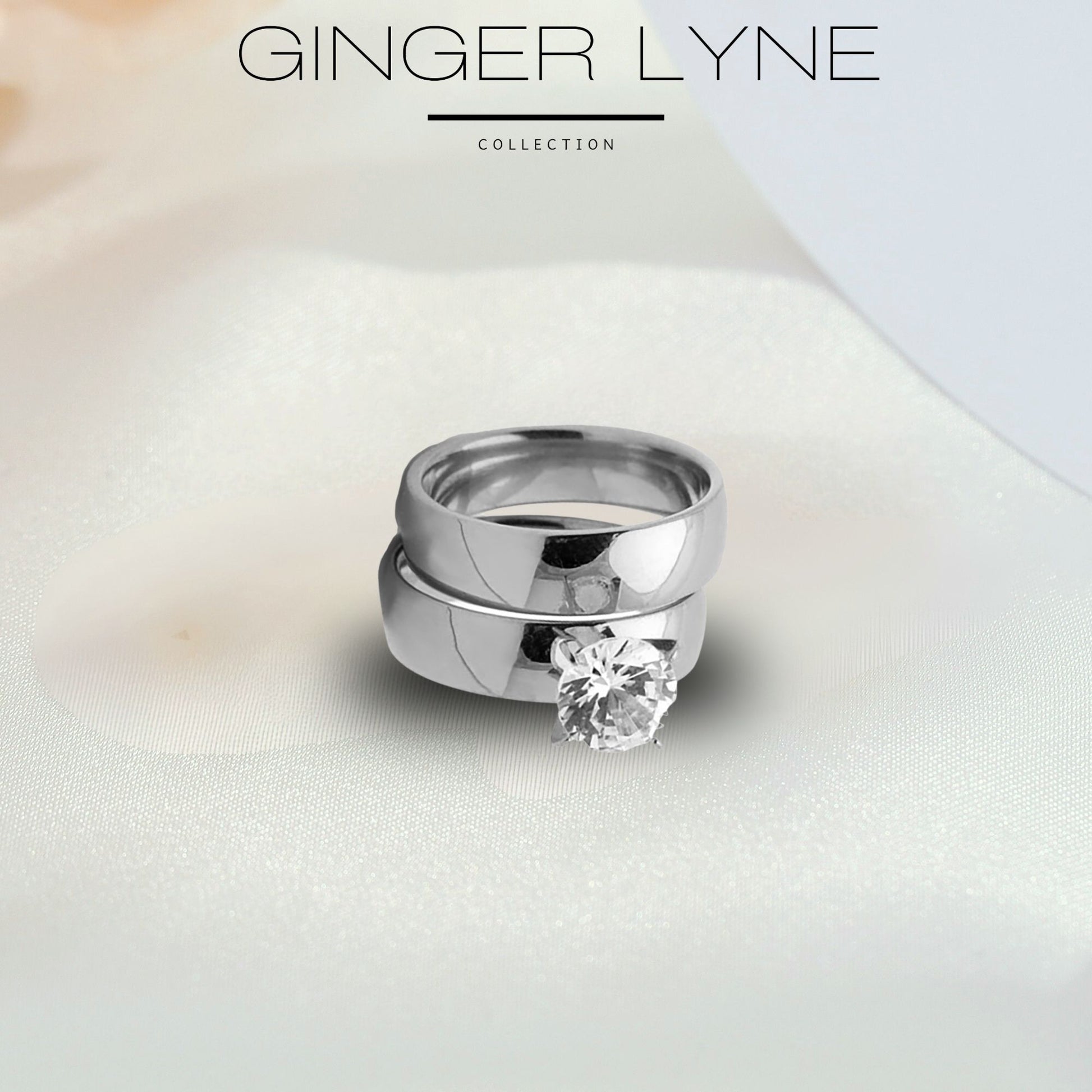 KindallWeddingRingSetforwomenGoldStainlessSteelEngagementRingandBandbyGingerLyne_Silver-3