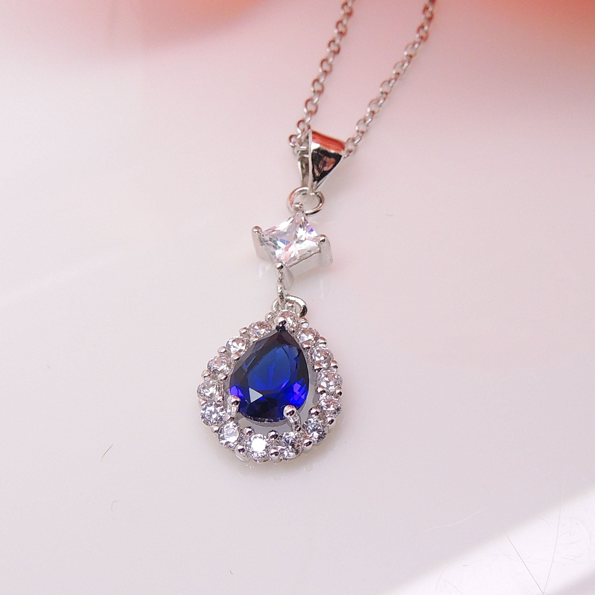 SonomaStudPendantNecklaceBluePearClearCzWomensGingerLyneCollection_Blue-2