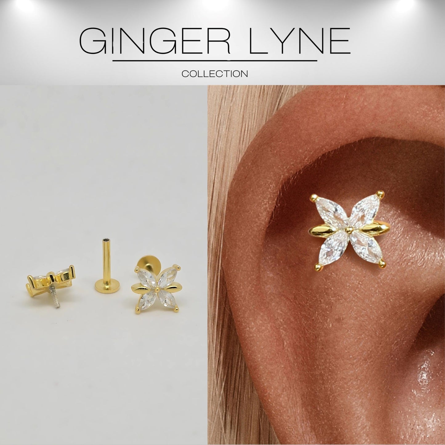 ButterflyCZFlatBackEarringsforCartilageHelixTragusLobe16gGoldPlatedSterlingSilver1pairbyGingerLyne_Gold-2