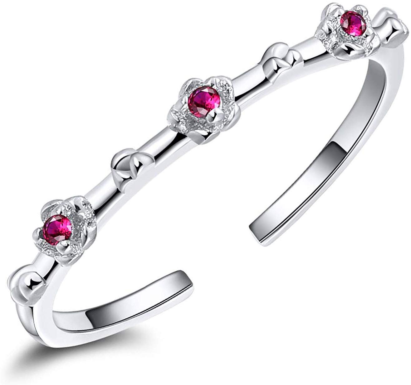 FlowerWrapRingforWomenAdjustableWeddingBandRedCZSterlingSilverGingerLyneCollection_Red-1