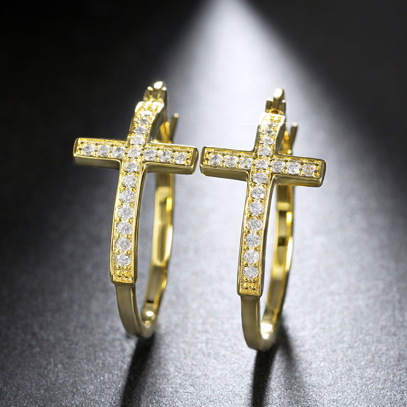 CrossHoopEarringsforWomenCubicZirconiaGingerLyneCollection_Gold-2