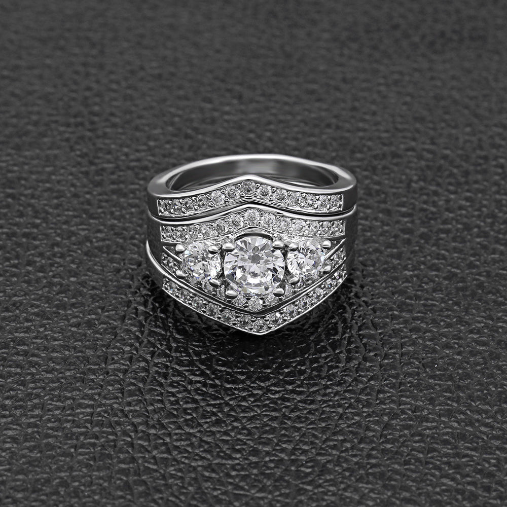 LeahIIWeddingRingSetforWomen3pcBridalEngagementBandGingerLyneCollectionSize8_Silver-3
