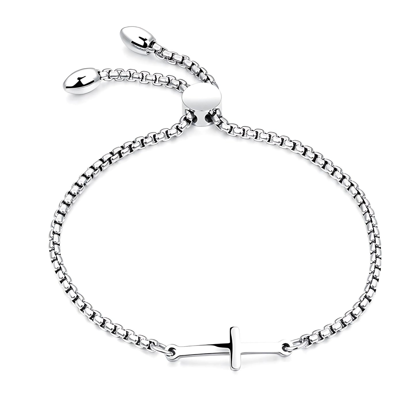 ReligiousCrossBraceletbyGingerLyneAdjustableStainlessSteelChainSilverorGoldFinish_Silver-1