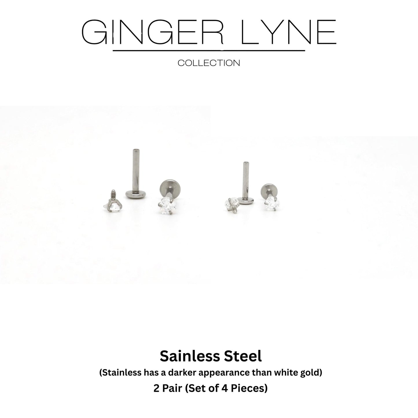 SmallHeartSolitaireFlatBackStudEarringsBodyPiercingsbyGingerLyne2Sets3mmCZStainlessSteel16g6mmand8mmLengths_Clear-4