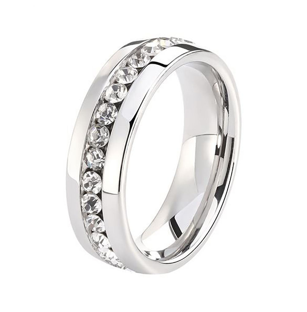OneRowCzWeddingEternityBandRingSteelWomensMensGingerLyneCollection_Silver-3