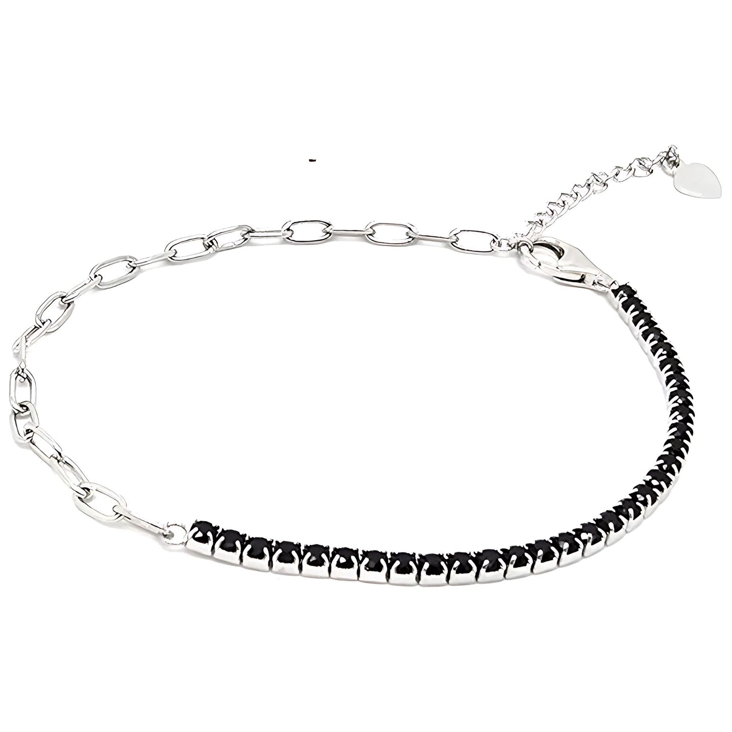 PaperclipChainHalfCZTennisBraceletforWomenAdjustableto7.5"SterlingSilverGingerLyneCollection_Black-1