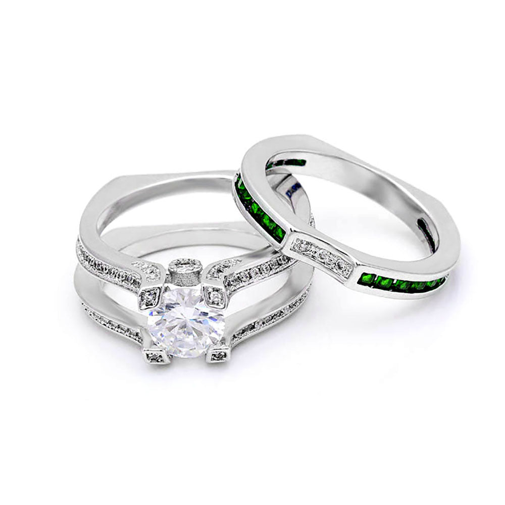 SkylarWeddingRingSetforWomenEngagementRingandMatchingBandCzGingerLyneCollection_Green/Clear-2