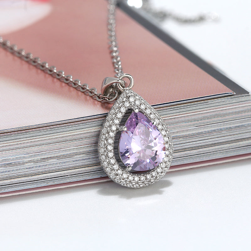 OvalTeardropPendantNecklaceforWomenSterlingSilverCzGingerLyneCollection_Purple-2