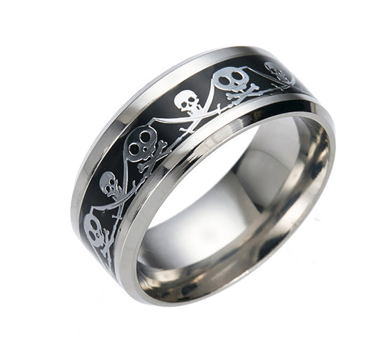 PirateJackWeddingBandforMenStainlessSteelRingforWomenGingerLyneCollection_Black-1