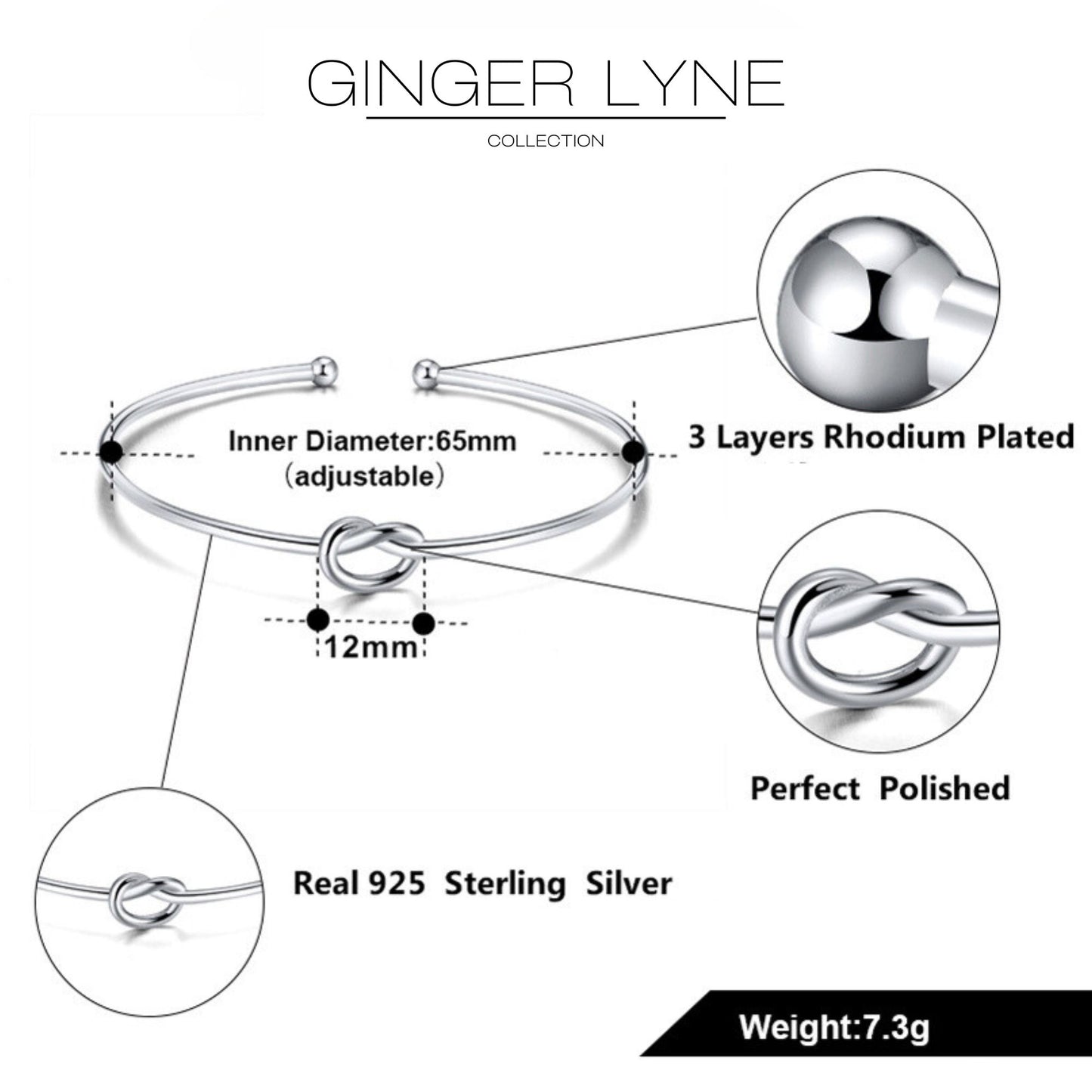 LoveKnotBraceletforWomenorMenbyGingerLyne|BridalPartyGifts|SterlingSilverBangleforWomenAdjustable_Silver-5