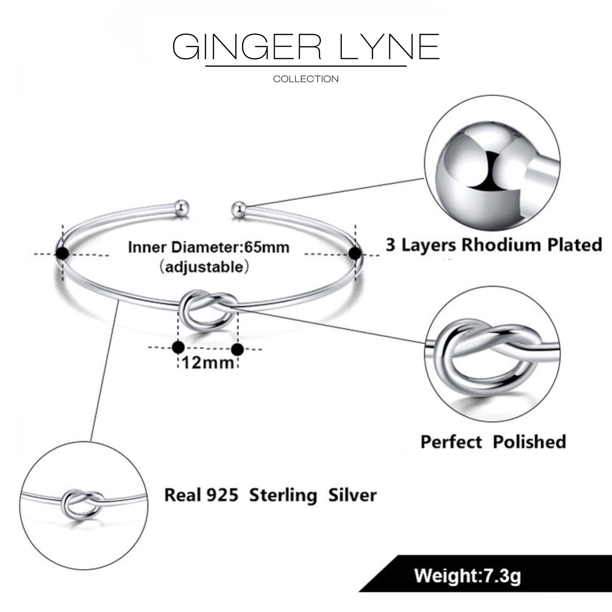LoveKnotBraceletforWomenorMenbyGingerLyne|BridalPartyGifts|SterlingSilverBangleforWomenAdjustable_Silver-5