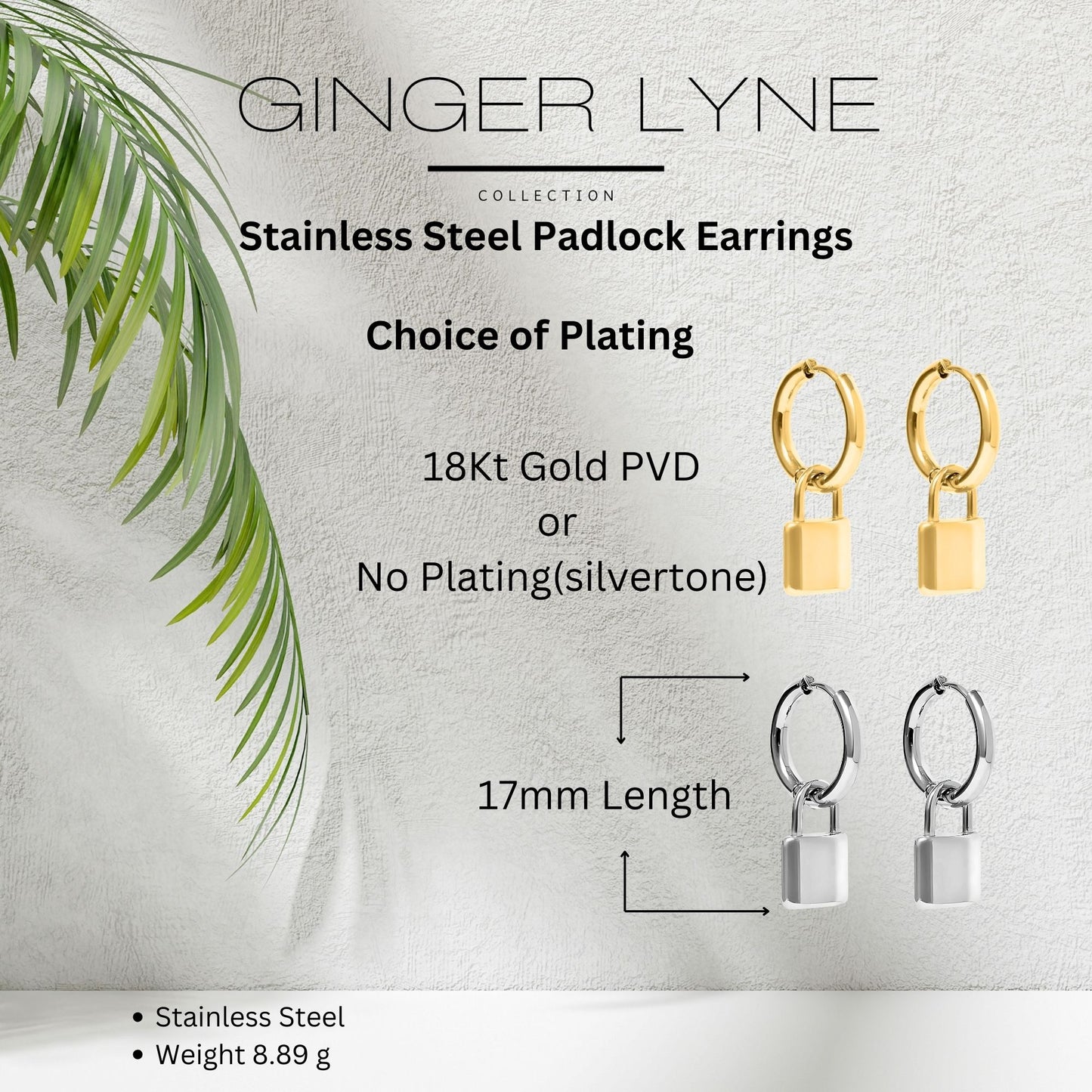 Padlock Dangle Hoop Earrings for Women Gold or Silver Stainless Steel Ginger Lyne Collection - Silver