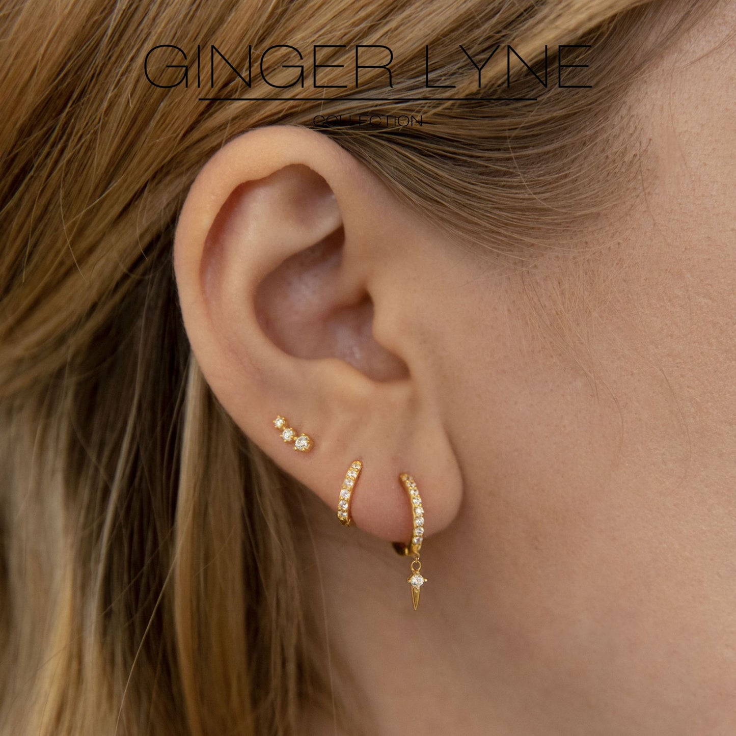 GraduatedCZFlatBackEarringsforWomenSterlingSilver18G6mmCartilageHelixUpperLobeBodyPiercingGingerLyne_Gold-7