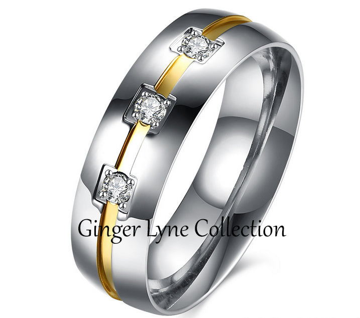 ThomasWeddingRingBandGoldStainlessSteelMenWomenCZGingerLyneCollection_Silver-5