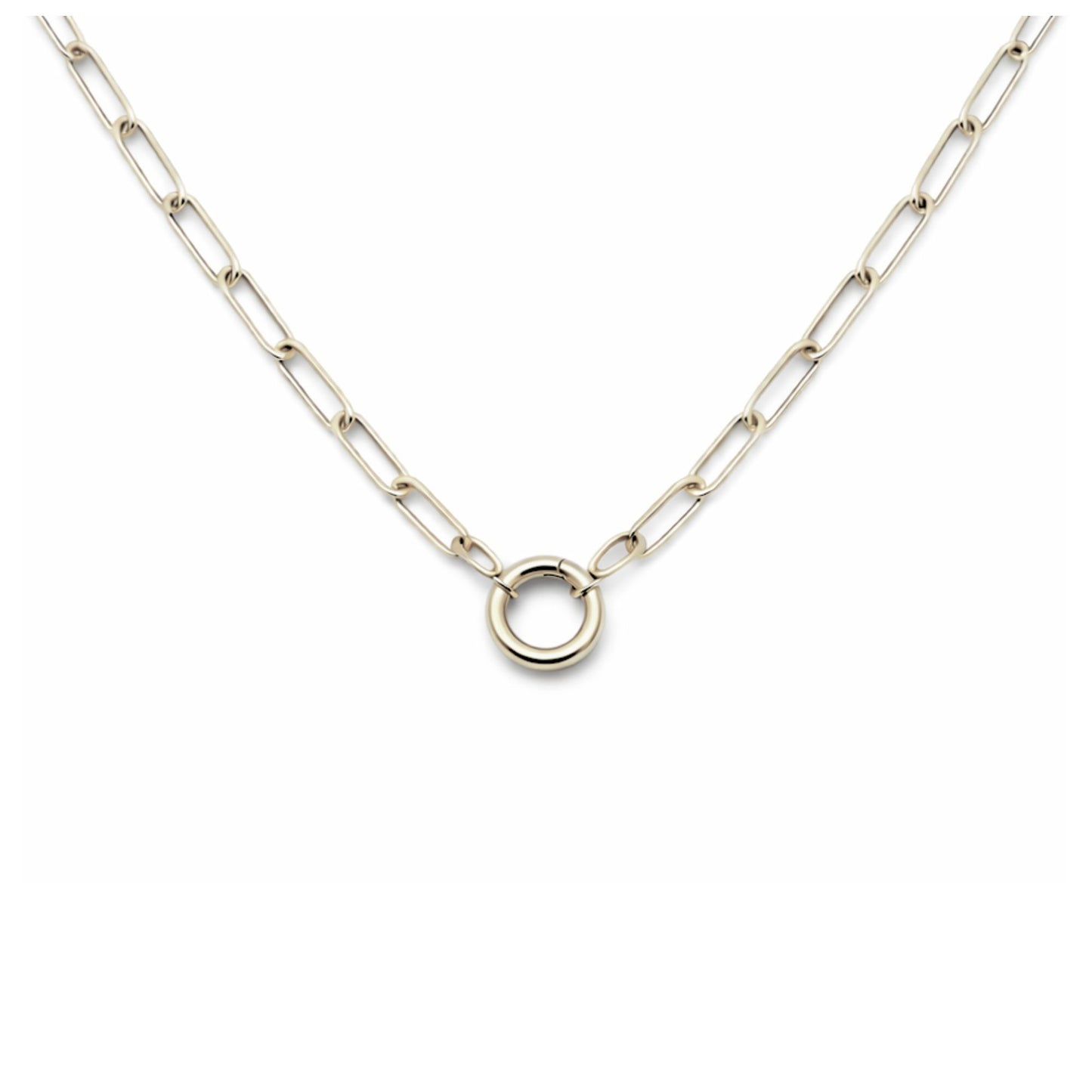 PaperclipLinkCarabinerCircleCharmHolderNecklaceforWomenStainlessSteel18"-20"GingerLyneCollection_Silver-1