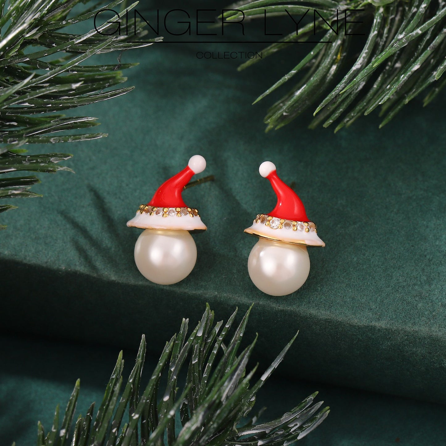 ChristmasSantaHatEarringsWomensWhiteGoldPlatedSimulatedPearlCZGingerLyneCollection_Red-2