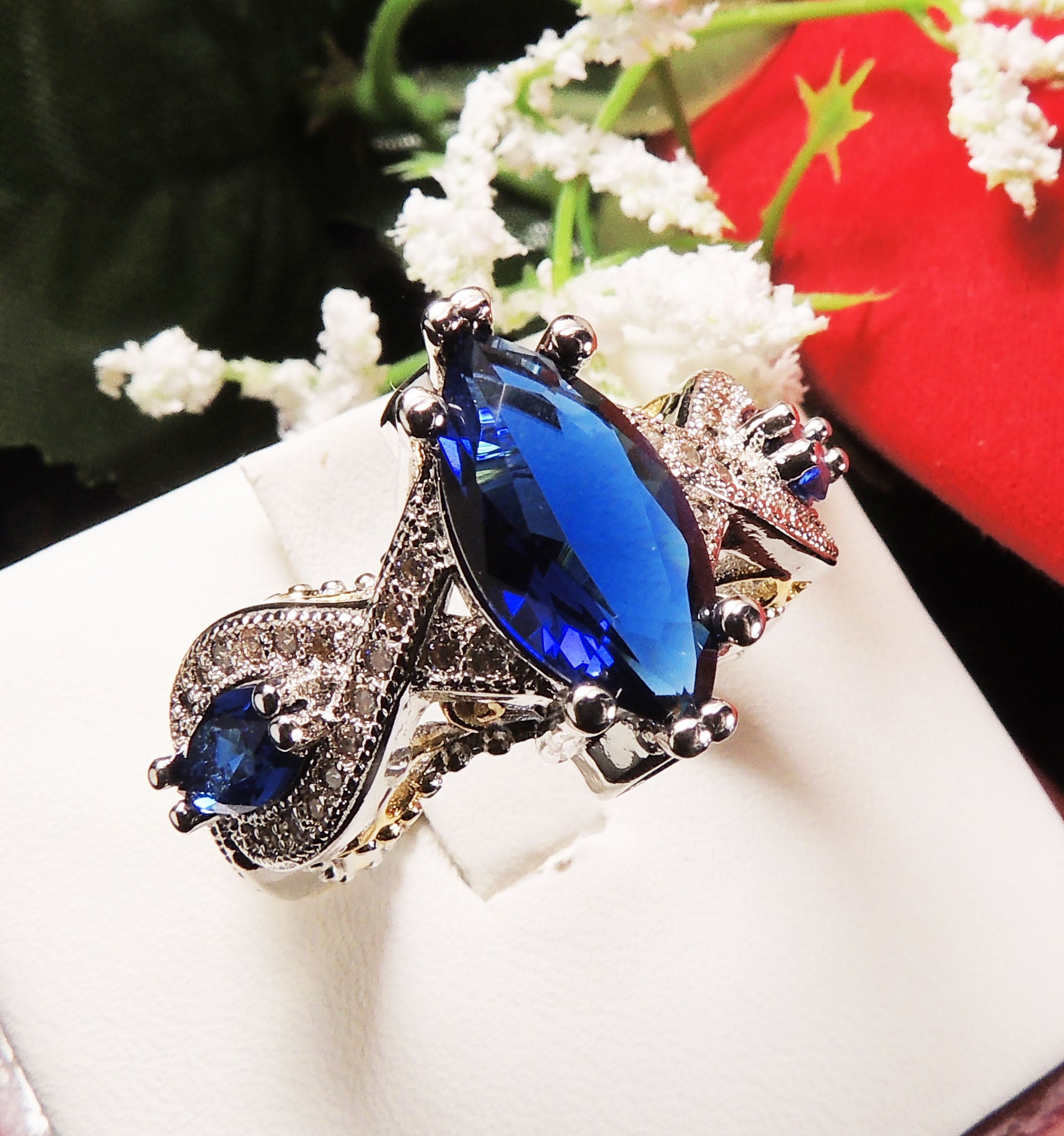 ElizabethBlueCzMarquiseBridalEngagementRingWomenGingerLyneCollectionSize6_Blue-2