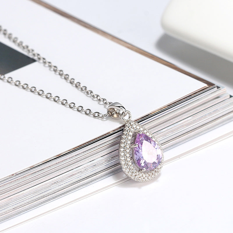 OvalTeardropPendantNecklaceforWomenSterlingSilverCzGingerLyneCollection_Purple-4