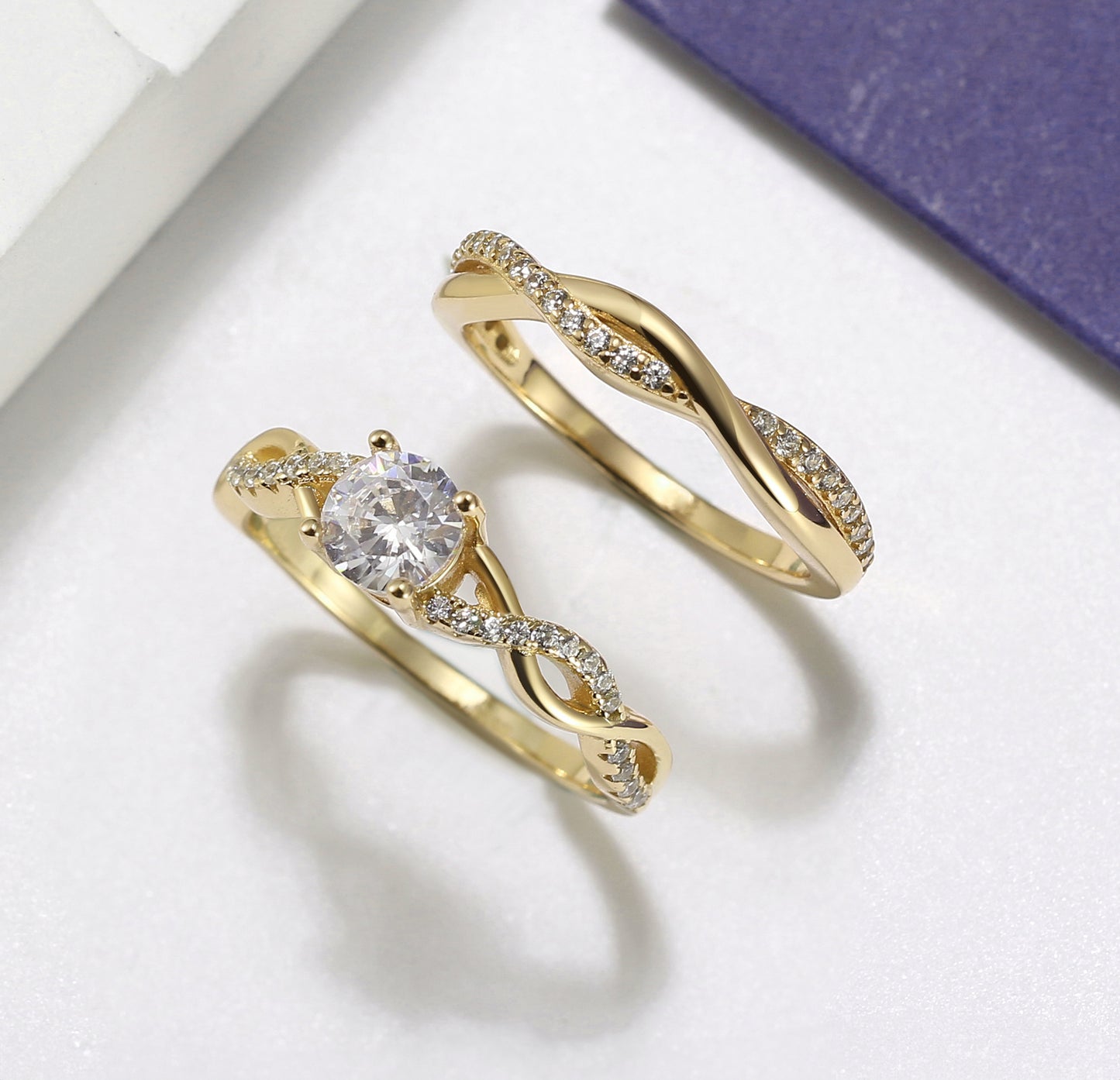QueenaWeddingRingSetAnniversaryBandEngagementRingforWomenSterlingSterlingCzGingerLyneCollection_Gold/Sterling-5