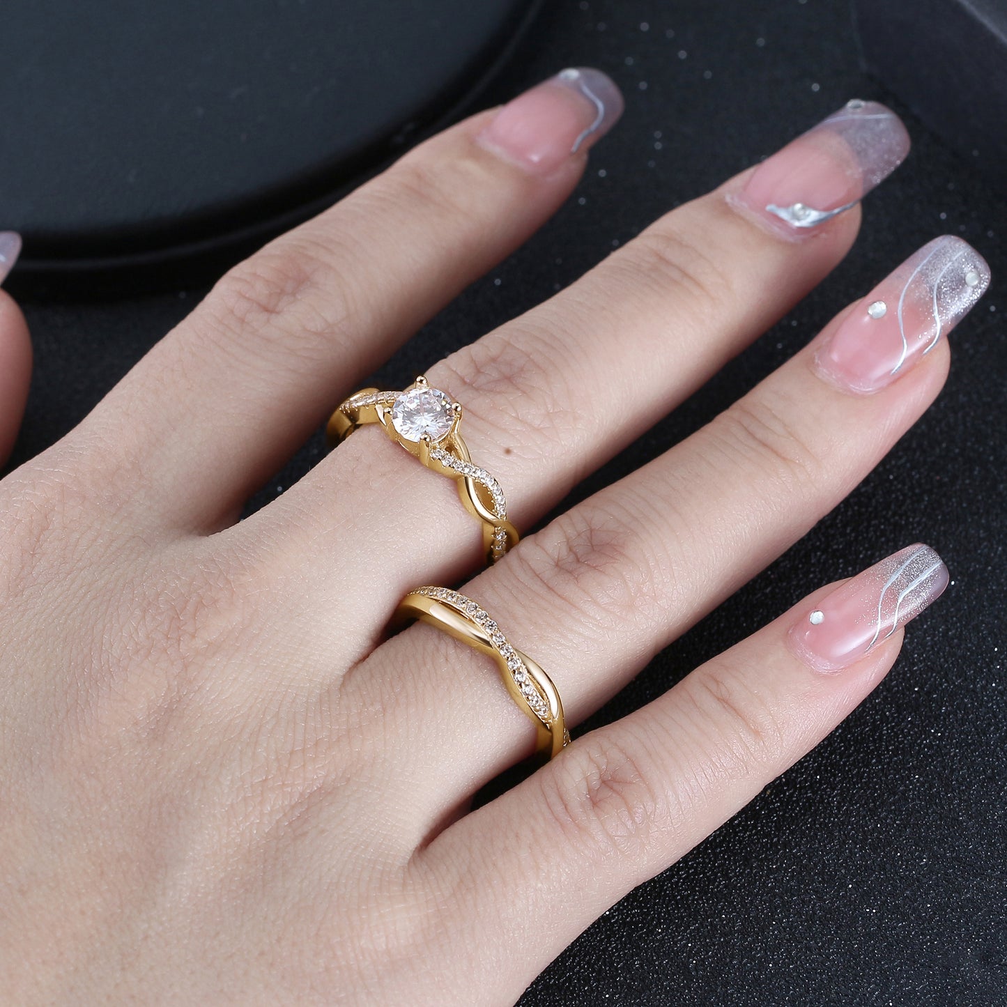 QueenaWeddingRingSetAnniversaryBandEngagementRingforWomenSterlingSterlingCzGingerLyneCollection_Gold/Sterling-4