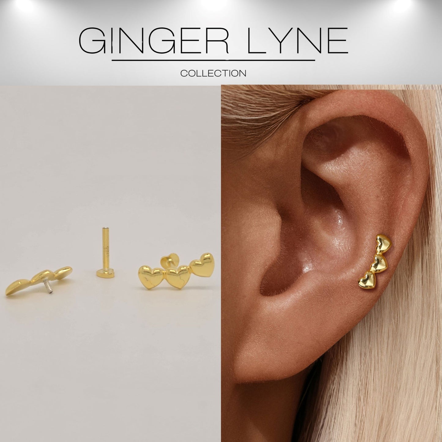 HeartCrawlerFlatBackEarringsforCartilageHelixTragusLobeGoldoverSterlingSilverStudsPairbyGingerLyne_Gold-2