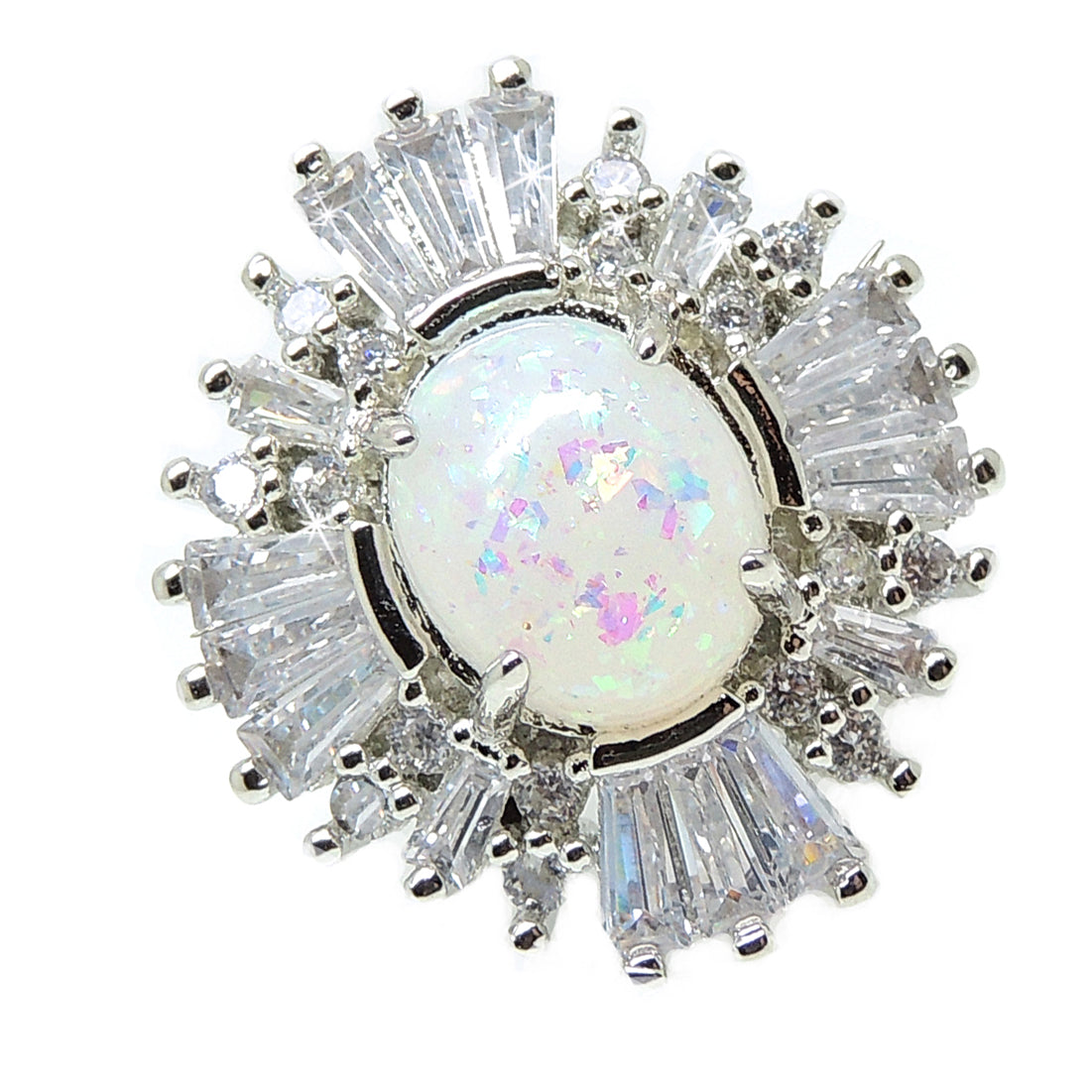PremierStatementRingforWomenCreatedFireOpalBaguetteCzGingerLyneCollection_Silver-1