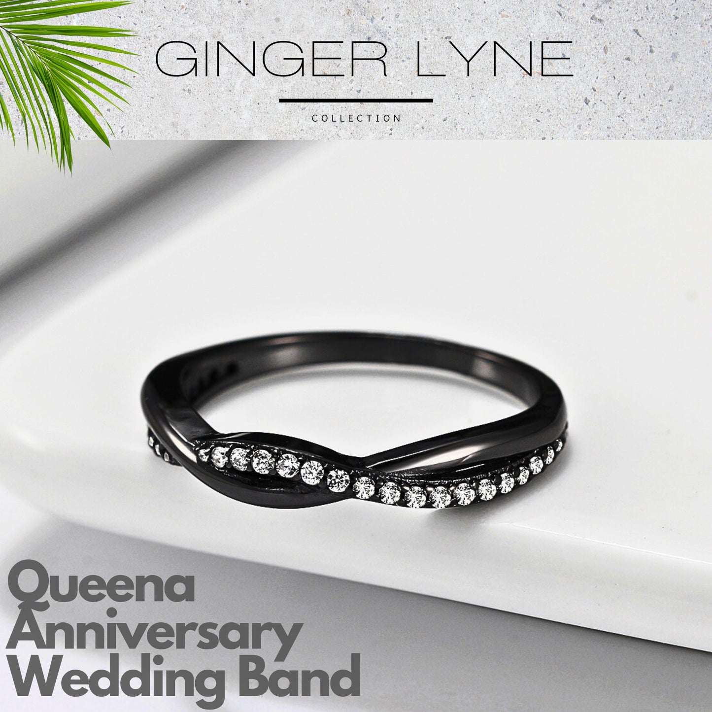 SterlingSilverRoseGoldWeddingBandforWomenHalfEternityCzAnniversaryRingbyGingerLyneCollection_RhodiumBlk-ClearCZ-2