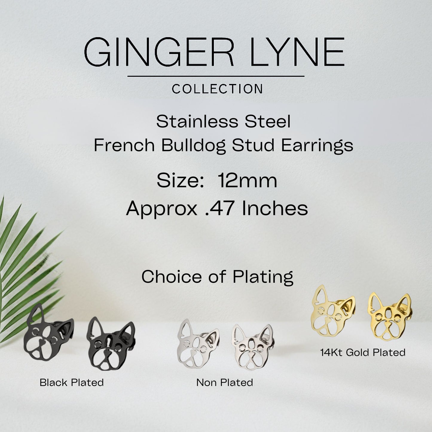 French Bulldog Dog Earrings for Women Frenchie Love Puppy Silver Tone Stainless Steel Stud Ginger Lyne - Silver