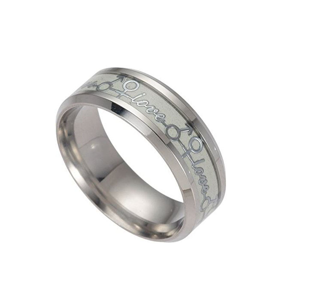 LoveGlowInDarkWeddingBandRingStainlessSteelMenWomenGingerLyneCollection_Green-2