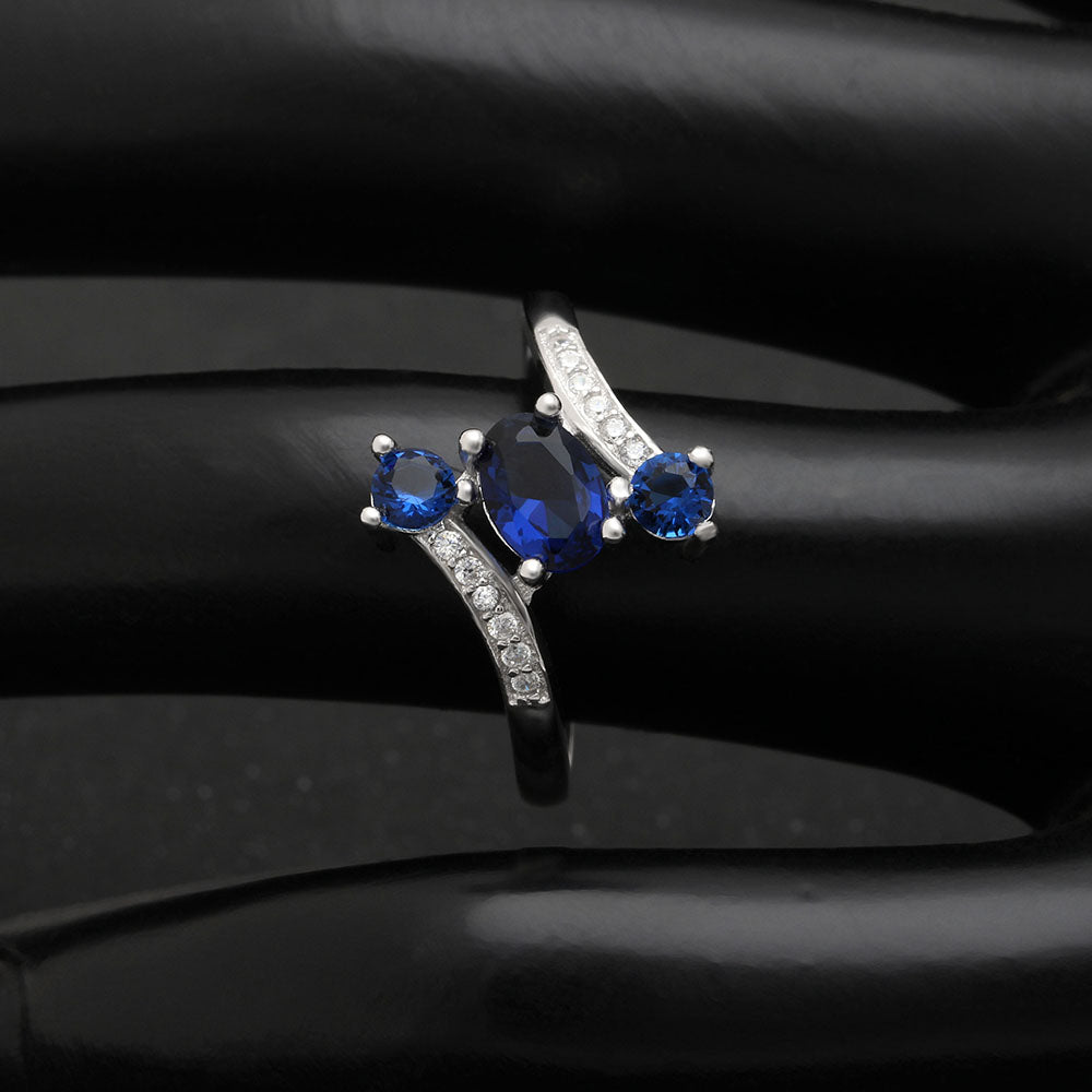 BirthstoneRingforWomenStatementRing3StoneSterlingSilverCzGingerLyneCollection_Blue-5