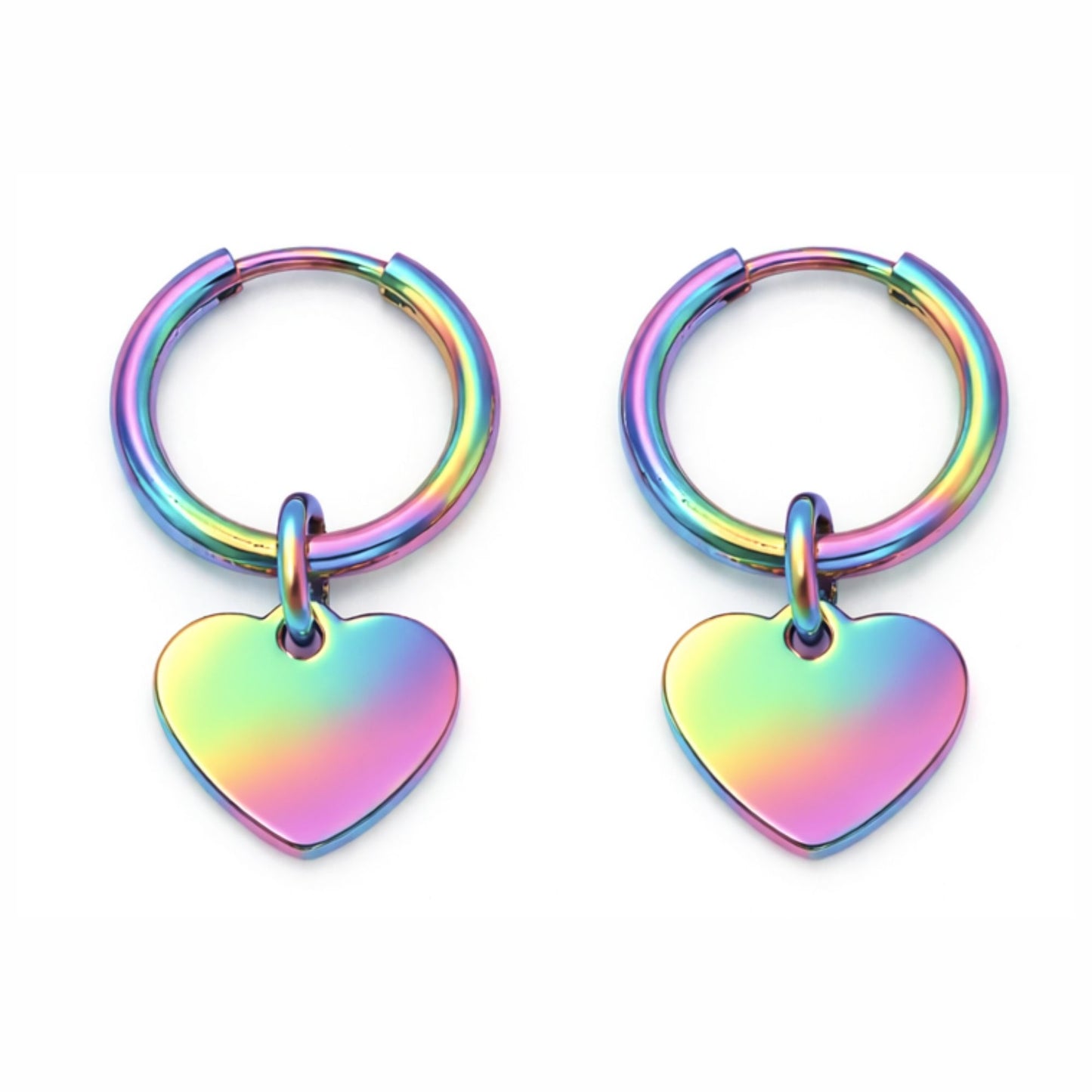 ThinHeartCharmHoopEarringsbyGingerLyneStainlessSteelforLobeCartilagePiercingBodyJewelry_Rainbow-1