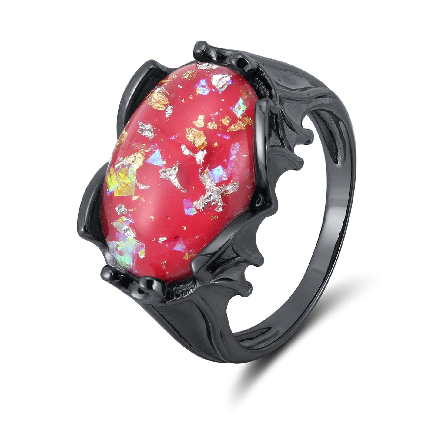 GothicBatWingBlackDragonEyeRingForWomenSterlingSilverGingerLyneCollection_Red-1