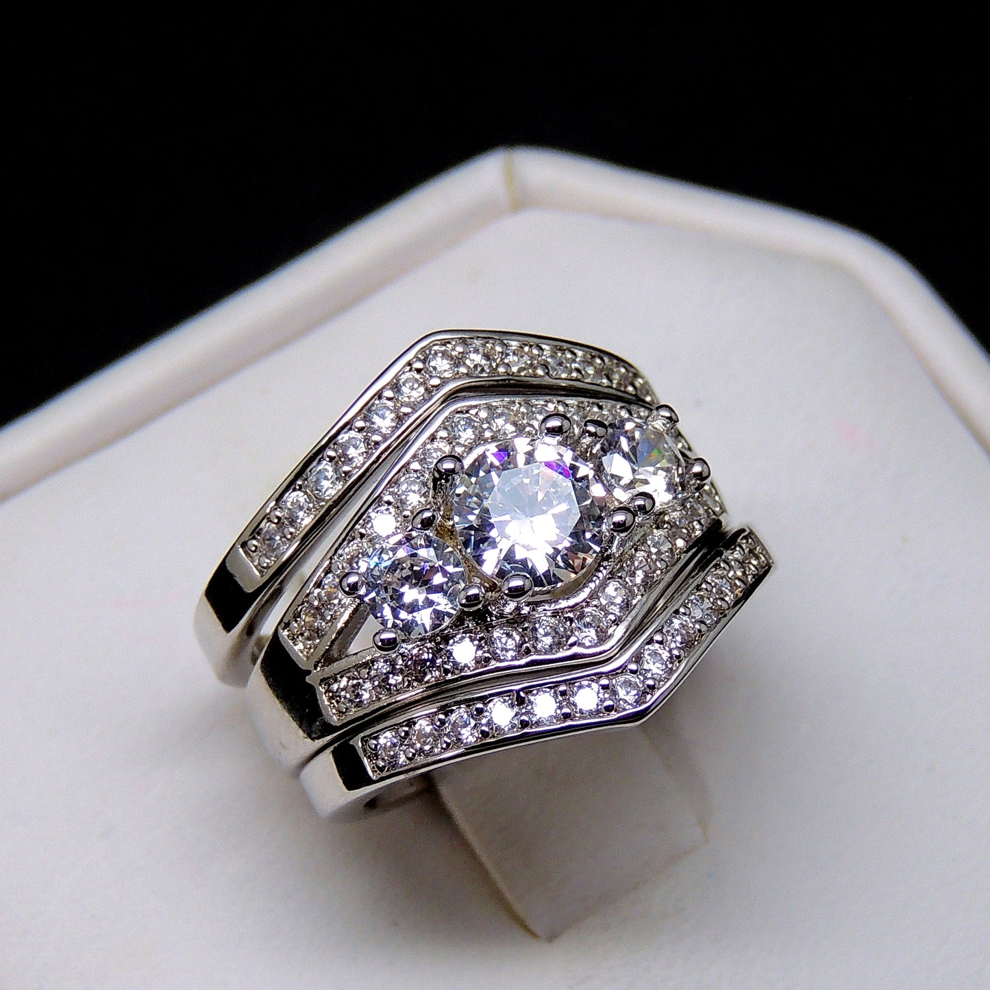LeahIIWeddingRingSetforWomen3pcBridalEngagementBandGingerLyneCollectionSize8_Silver-6