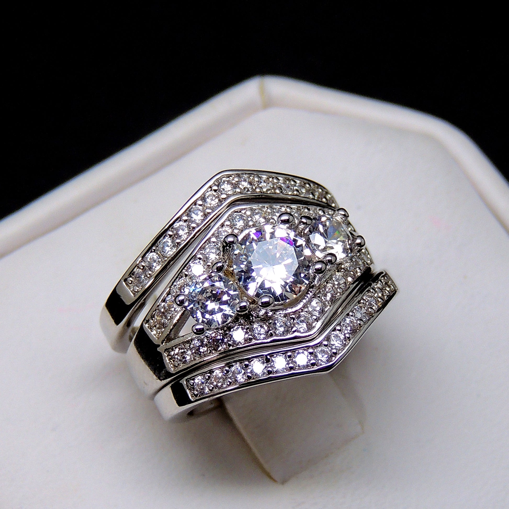 LeahIIWeddingRingSetforWomen3pcBridalEngagementBandGingerLyneCollectionSize8_Silver-6