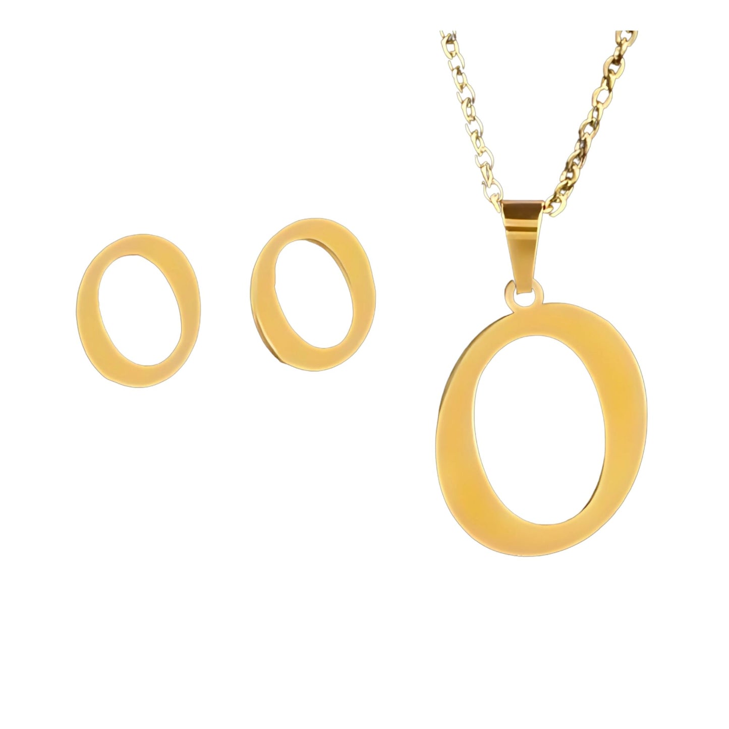 InitialLetterPendantNecklaceEarringsSetforWomenGoldPlatedStainlessSteelbyGingerLyne_O-1