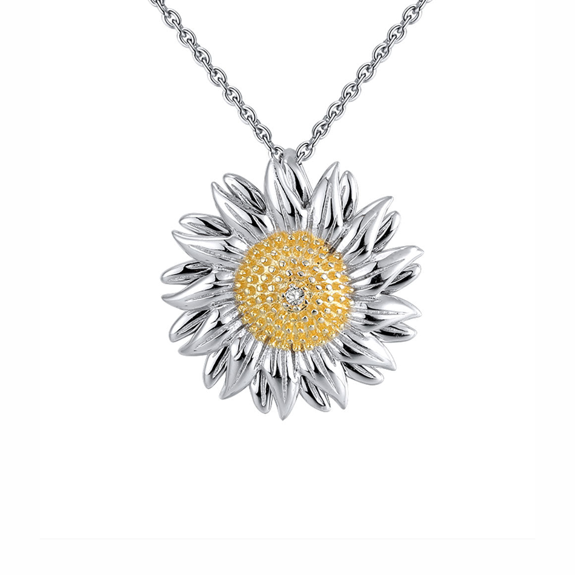 DaisyPendantNecklaceforWomenTwpToneSterlingSilverClearCzGingerLyneCollection_Silver-1