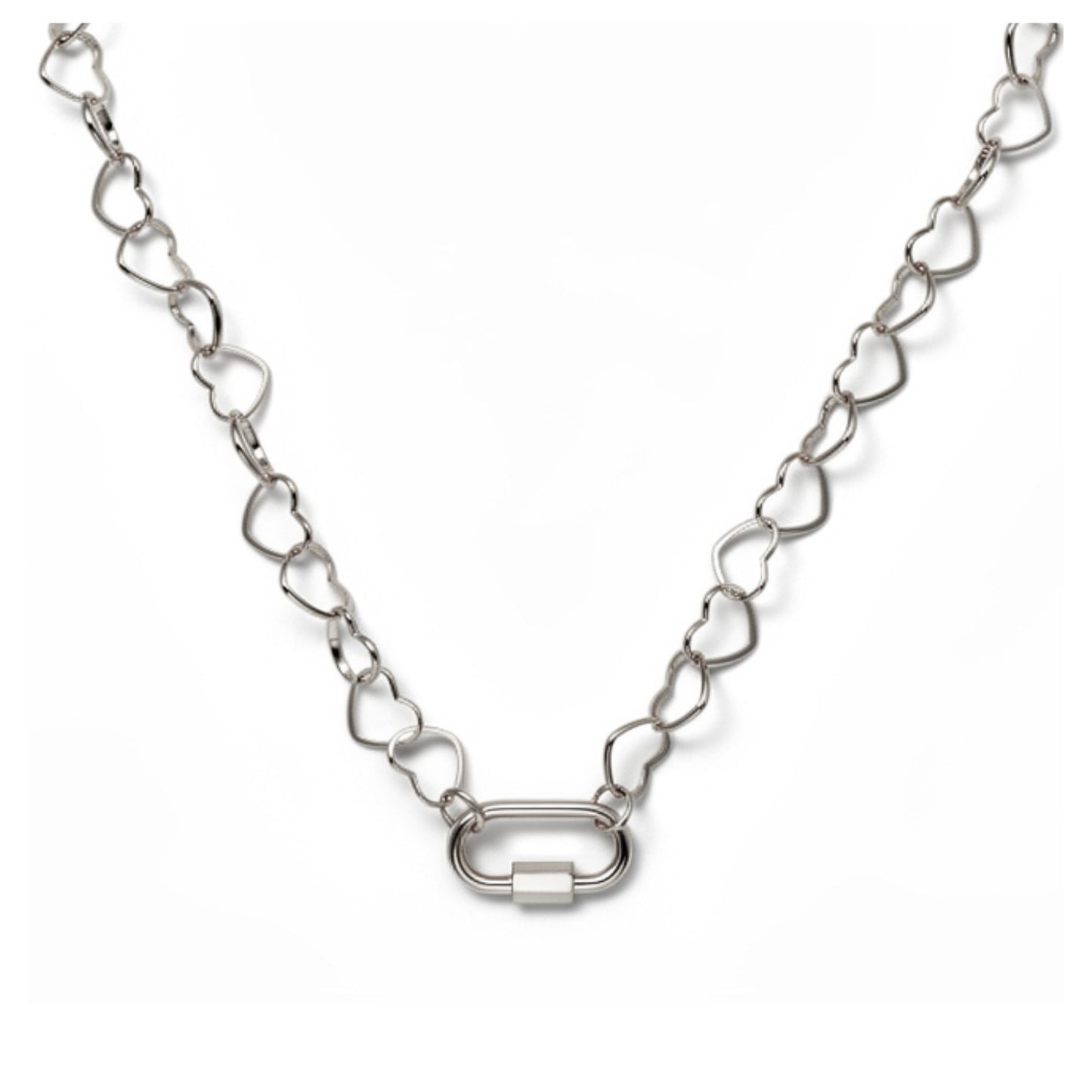 CarabinerCharmHolderNecklaceforWomenbyGingerLyneHeartChainSilverStainlessSteel18-20"easyaddCharms_Silver-HeartChain/RectSqCH-1