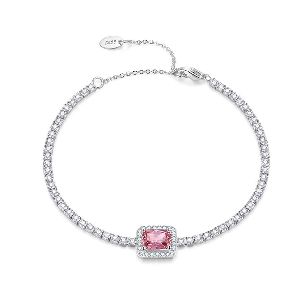 HaloTennisChainBraceletforWomenAdjustableSterlingSilverPinkCZGingerLyneCollection_Pink-1