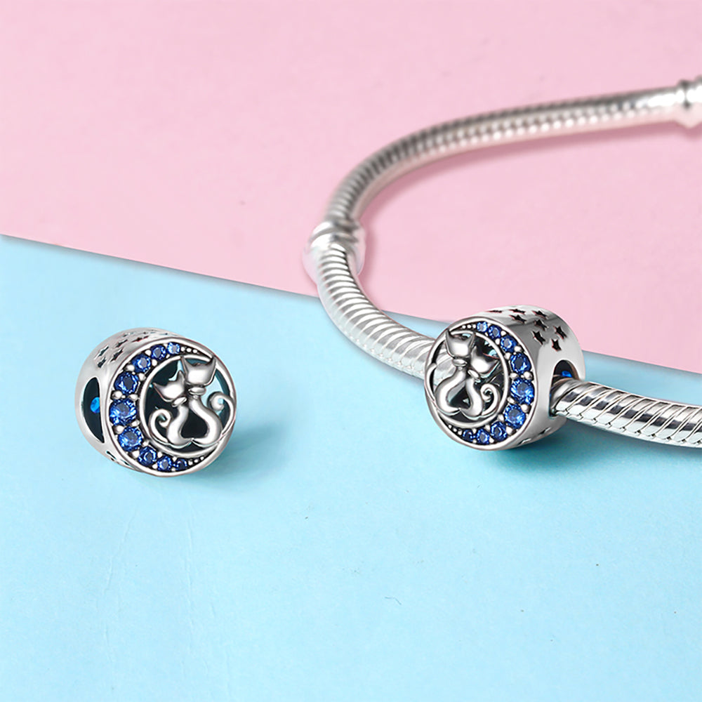 CuddlingKittyCatsCharmEuropeanBeadBlueCZSterlingSilverGingerLyneCollection_Blue-3