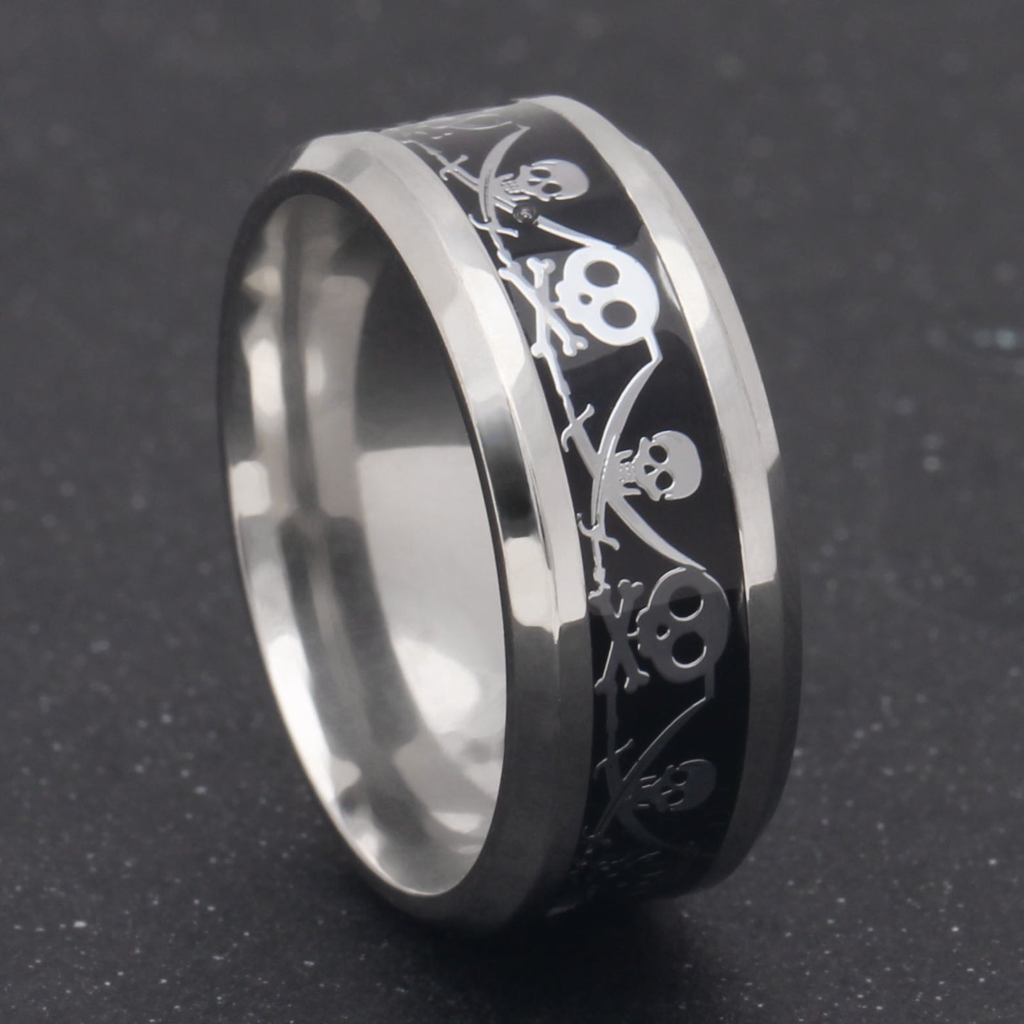 PirateJackWeddingBandforMenStainlessSteelRingforWomenGingerLyneCollection_Black-2
