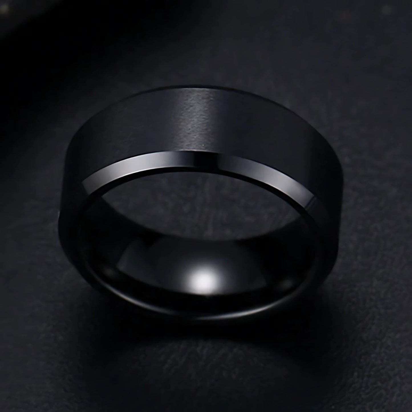 MatteBlackTungstenCarbideWeddingBandRingWomenMen6mmor8mmGingerLyneCollection_8mm-4